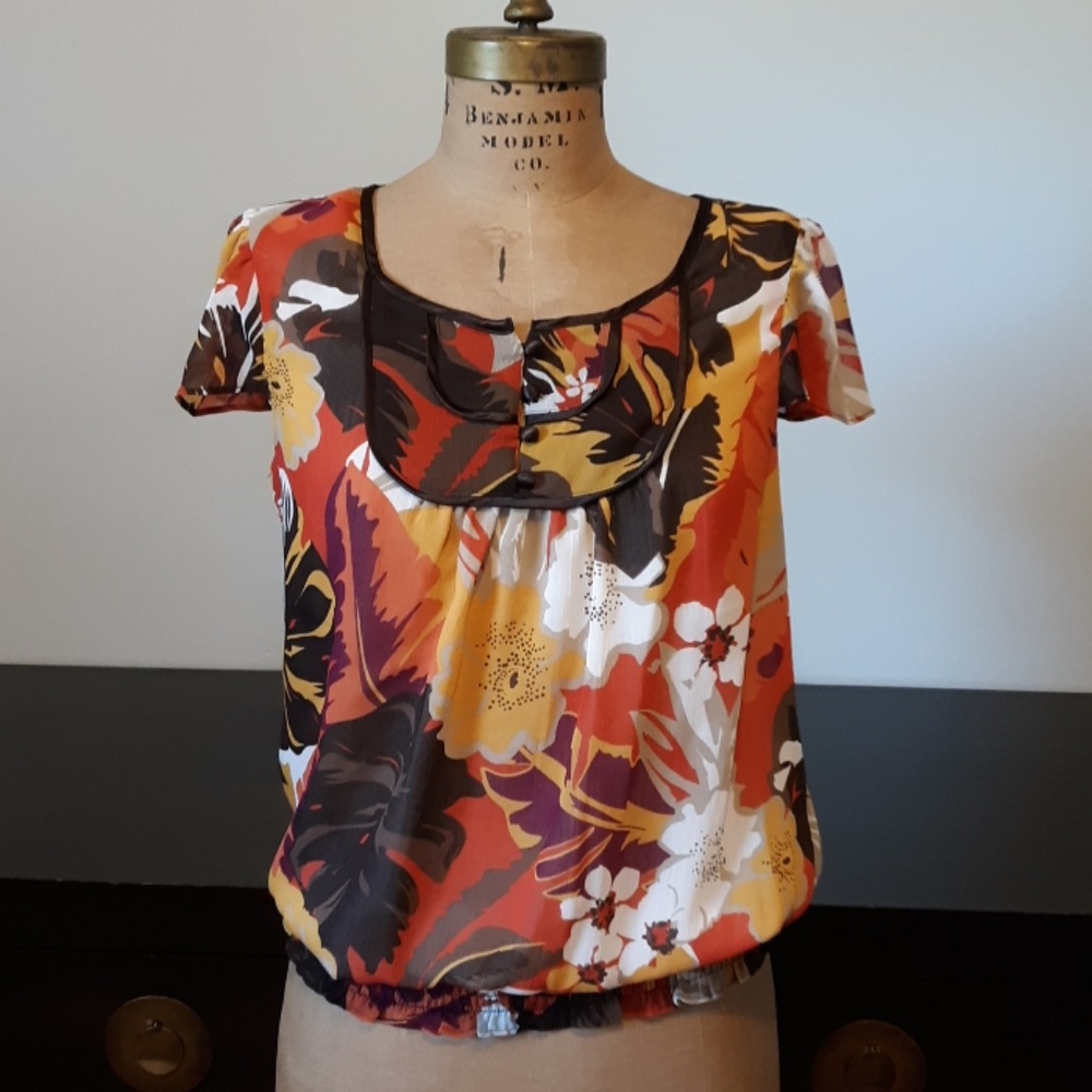 Apt 9 Earth Tones Floral Blouse, size M